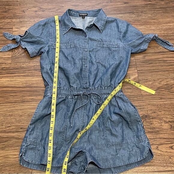 Express Denim Lightweight Short Sleeve Shorts Romper Pockets Blue Size XS - Picture 13 of 13
